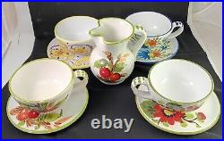 9 Piece Doni Italy 4 Mugs + Saucers Plus Pitcher, Numbered Art Pottery Ceramic