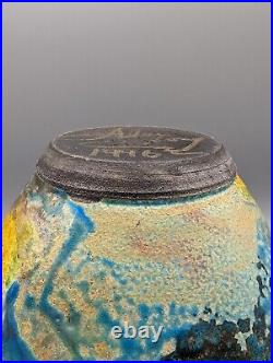 ALEX LONG Raku Pot Vase Studio Art Pottery 1996 Signed Abstract Pottery Colors