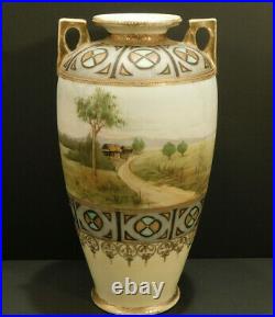 ANTIQUE NIPPON VASE URN Ceramic Porcelain HAND PAINTED MORIAGE GILT Art Nouveau