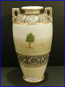 ANTIQUE NIPPON VASE URN Ceramic Porcelain HAND PAINTED MORIAGE GILT Art Nouveau