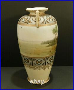 ANTIQUE NIPPON VASE URN Ceramic Porcelain HAND PAINTED MORIAGE GILT Art Nouveau