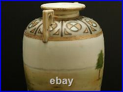 ANTIQUE NIPPON VASE URN Ceramic Porcelain HAND PAINTED MORIAGE GILT Art Nouveau