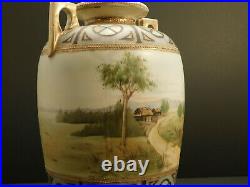 ANTIQUE NIPPON VASE URN Ceramic Porcelain HAND PAINTED MORIAGE GILT Art Nouveau