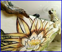ARDMORE CERAMICS Leopards-Monkeys bowl, art pottery palissy majolica AFRICAN ART