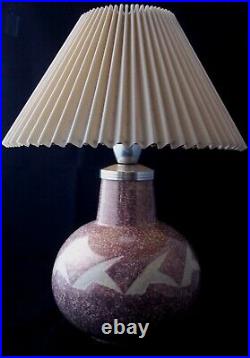 ART DECO CHARLES HARVA FRENCH ENAMELLED EARTHENWARE TABLE LAMP 1930's