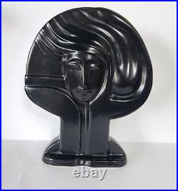 ART DECO, Harris Pottery, Black Ceramic Female Bust