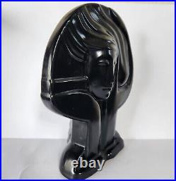 ART DECO, Harris Pottery, Black Ceramic Female Bust