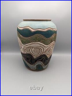 Abstract Vase Studio Art Pottery Vintage Starry Nights Swirls Etched Landscape
