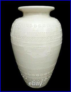 Aldo Londi Bitossi Italy Lg White Bulbous Stamped Satin Glazed Terracotta Vase