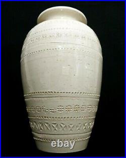 Aldo Londi Bitossi Italy Lg White Bulbous Stamped Satin Glazed Terracotta Vase