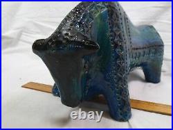 Aldo Londi Bitossi Rimini Blue Bull Art Pottery-Signed 4527-A Italy-Mid Century