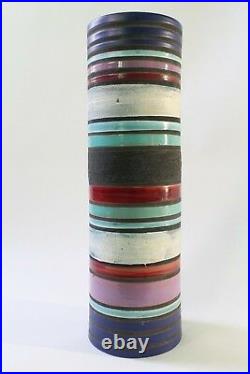 Aldo Londi Ceramic Vase Bitossi Raymor Stripes Blue Purple Signed, Italy 1950s