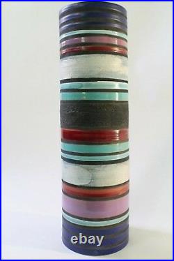 Aldo Londi Ceramic Vase Bitossi Raymor Stripes Blue Purple Signed, Italy 1950s