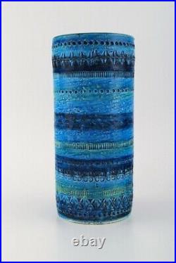 Aldo Londi for Bitossi. Cylindrical vase in Rimini blue glazed ceramics