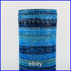 Aldo Londi for Bitossi. Cylindrical vase in Rimini blue glazed ceramics