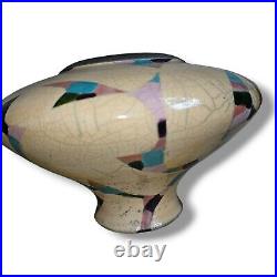 Amadio Smith Laguna Southwestern Raku Vase Art Pottery Crackle Glaze Multi-Color