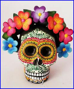 Amazing Alfonso Castillo day of the dead skull Frida Kahlo ceramic folk art