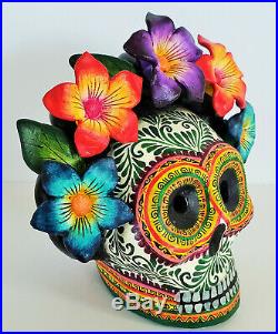 Amazing Alfonso Castillo day of the dead skull Frida Kahlo ceramic folk art