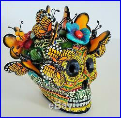 Amazing Alfonso Castillo day of the dead skull butterflies ceramic folk art