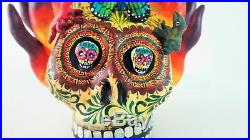 Amazing Alfonso Castillo day of the dead skull flames ceramic folk art 6.5t