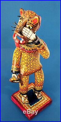 Amazing day of the dead tiger dance ceramic Alfonso Castillo Mexican folk art