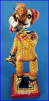 Amazing day of the dead tiger dance ceramic Alfonso Castillo Mexican folk art