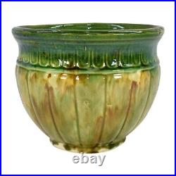 American Art Pottery Blended Majolica Yellow Green Ceramic Jardiniere Planter