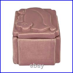 American Art Pottery Vintage Art Deco Matte Pink Floral Lid Ceramic Covered Box