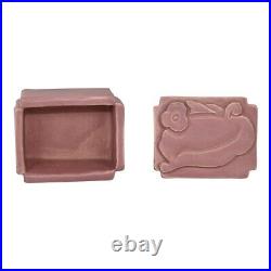 American Art Pottery Vintage Art Deco Matte Pink Floral Lid Ceramic Covered Box