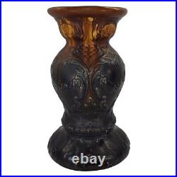 American Art Pottery Vintage Blended Majolica Blue Brown Floral Ceramic Pedestal