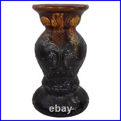 American Art Pottery Vintage Blended Majolica Blue Brown Floral Ceramic Pedestal