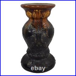 American Art Pottery Vintage Blended Majolica Blue Brown Floral Ceramic Pedestal