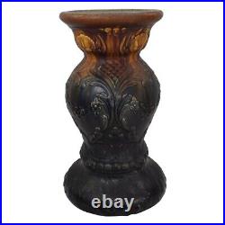 American Art Pottery Vintage Blended Majolica Blue Brown Floral Ceramic Pedestal