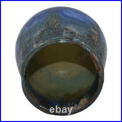 American Vintage Art Pottery Blue Volcanic Drip Glaze Rolled Rim Ceramic Vase