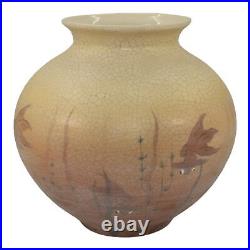 American Vintage Art Pottery Bulbous Brown Aquatic Fish Ceramic Vase