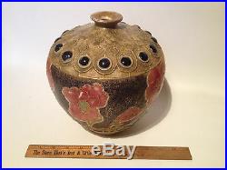 Amphora Austria Art Nouveau Handmade Signed Floral Poppy Gold Vase Pot Pottery