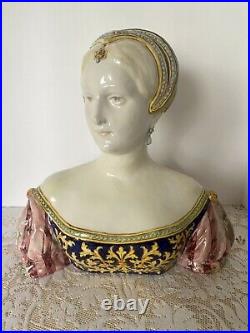 Antique Angelo Minghetti Italian Majolica Bust Signed Circa 1848-1885 GORGEOUS