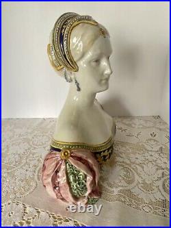 Antique Angelo Minghetti Italian Majolica Bust Signed Circa 1848-1885 GORGEOUS