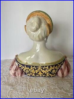 Antique Angelo Minghetti Italian Majolica Bust Signed Circa 1848-1885 GORGEOUS