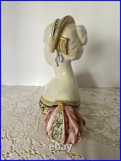 Antique Angelo Minghetti Italian Majolica Bust Signed Circa 1848-1885 GORGEOUS