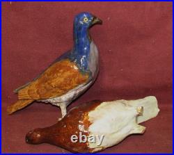 Antique Ceramic Keramic Majolica Pigeon Art Pottery Figurines AS IS