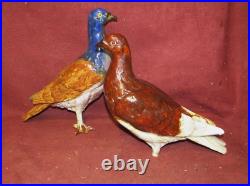 Antique Ceramic Keramic Majolica Pigeon Art Pottery Figurines AS IS