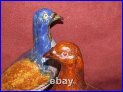 Antique Ceramic Keramic Majolica Pigeon Art Pottery Figurines AS IS