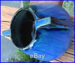 Antique FULPER Art Pottery VASE Dual Handles Blue Black Flambe Arts & Crafts