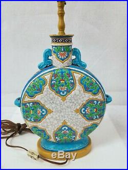 Antique French Gien Faience Art Pottery Ceramic Aesthetic Lamp Longwy Style
