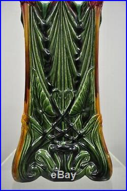 Antique Glazed Pottery Ceramic French Art Nouveau Majolica Umbrella Stand