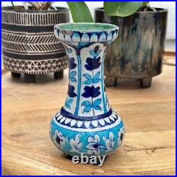 Antique Handmade Hand Painted Glazed Terracotta Vase Iznic Pottery Blue 6.5 H
