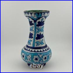 Antique Handmade Hand Painted Glazed Terracotta Vase Iznic Pottery Blue 6.5 H