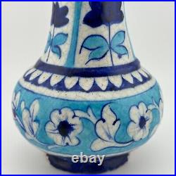 Antique Handmade Hand Painted Glazed Terracotta Vase Iznic Pottery Blue 6.5 H