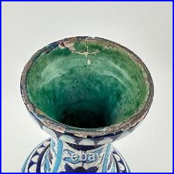Antique Handmade Hand Painted Glazed Terracotta Vase Iznic Pottery Blue 6.5 H